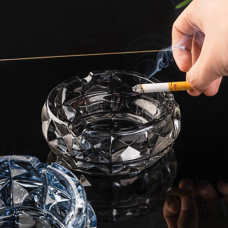 大号玻璃烟灰缸创意个性潮流水晶烟缸家用客厅防飞灰办公室用大气 - 图0