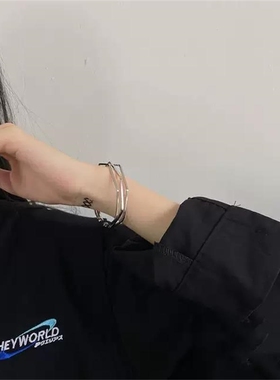 欧美极简手镯三线立体菱角不规则手环百搭情侣手镯女