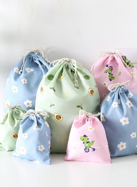 印花棉麻抽绳束口袋小布袋子杂物内衣收纳袋旅行收纳袋卡通礼品袋