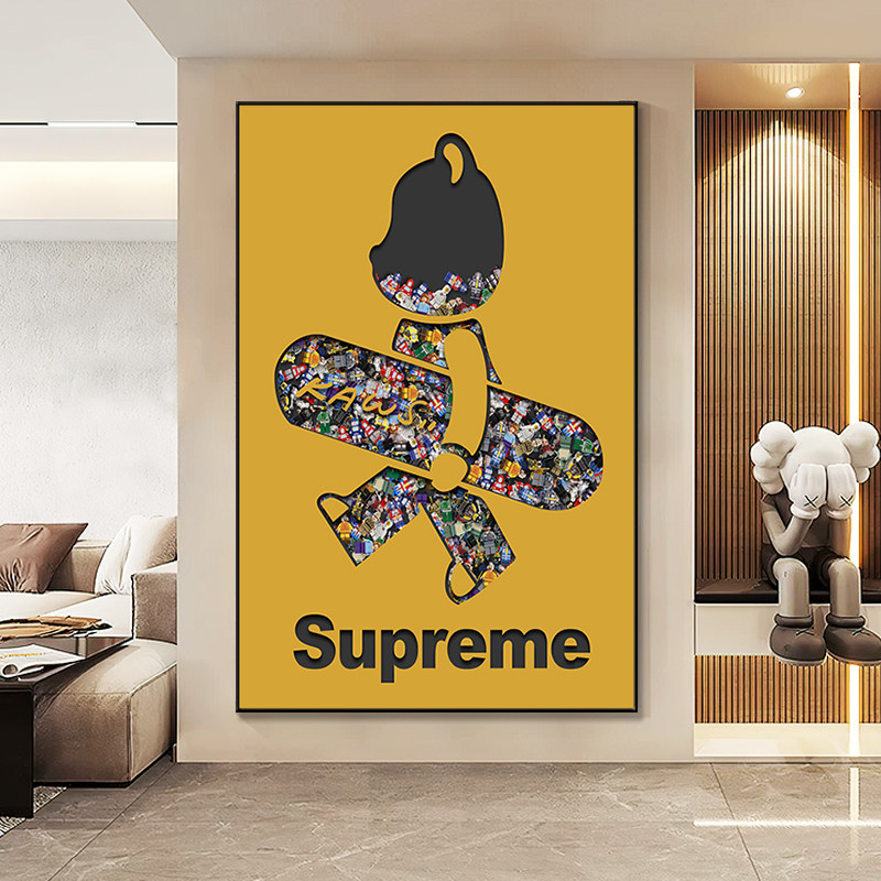 kaws暴力熊入户玄关装饰画现代简约走廊过道挂画潮牌创意积木壁画 - 图0