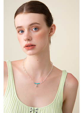 透明白水晶绿松石项链可定制字母