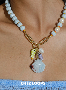 CHEZ LOOPS海洋幻诗贝壳项链原创设计淡水珍珠陶瓷吊坠生日礼物