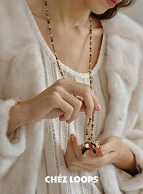 CHEZLOOPS红玛瑙珍珠马毛衣链