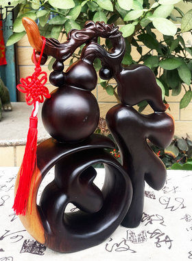 黑檀木桌面福字木雕摆件