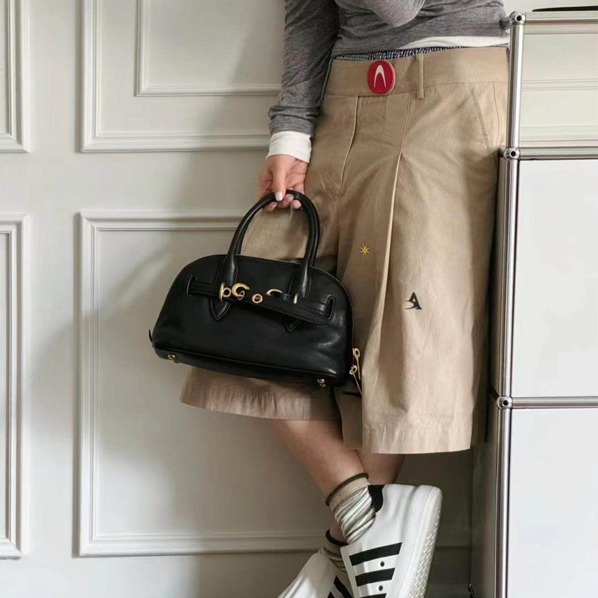 植鞣牛皮贝壳包真皮波士顿保龄球手提包2025新款高级感单肩斜挎包,淘宝优惠券,粉丝福利购,淘宝优惠卷