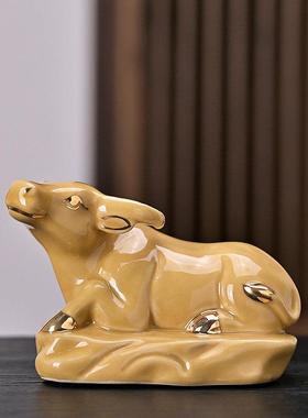 陶瓷土黄色十二生肖摆件老鼠牛虎龙兔蛇马羊猴鸡狗猪风水镇宅补角