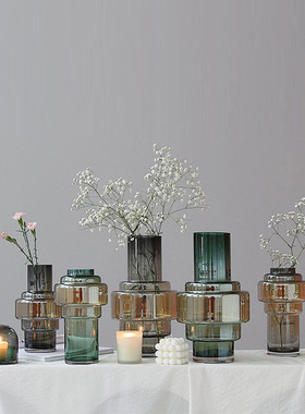 现代简约家居客厅装饰花瓶 欧式装饰花瓶摆件 插花渐变色玻璃花瓶