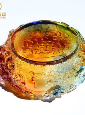 玄关钥匙收纳小金猪琉璃聚宝盆摆件客厅家居饰品