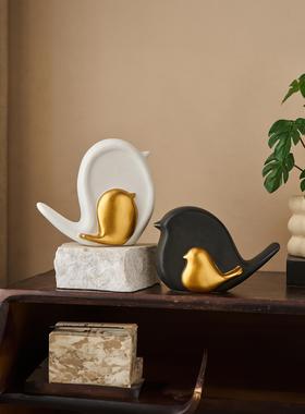 母子小鸟摆件现代简约轻奢高级感小众电视柜客厅家居饰品玄关陶瓷