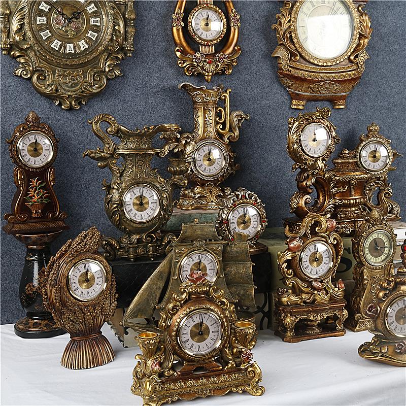 欧式复古怀旧树脂浮雕洛可可风钟表座钟摆件家居客厅玄关装饰摆设 - 图1