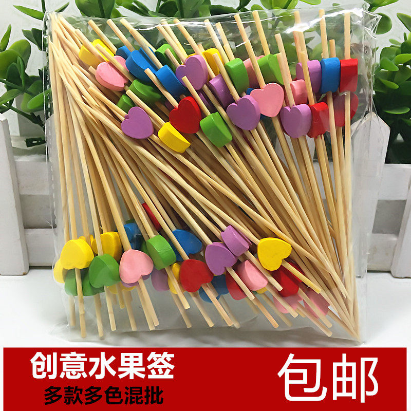 一次性水果签竹签花签水果叉创意艺术牙签鸡尾酒签三明治签竹果插