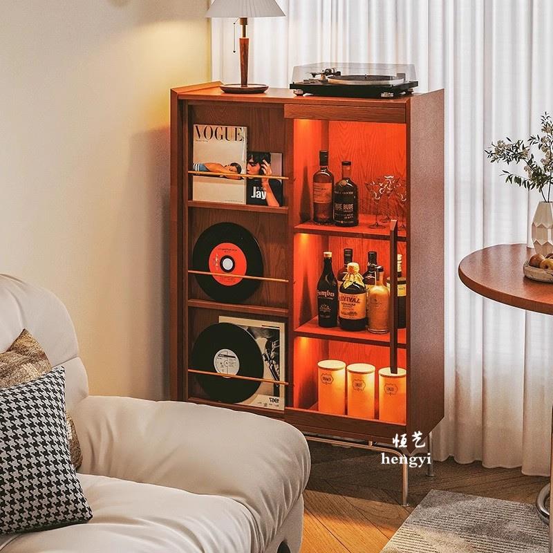 覆古实木书柜书房杂志柜收纳柜家用客厅玻璃门书架展示柜沙边边柜 - 图2