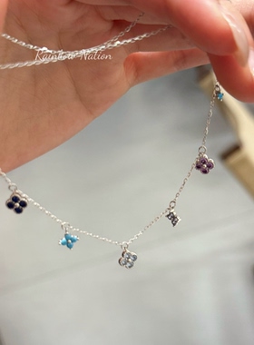 RainbowNation七花四叶草925银项链彩色多巴胺高级感甜美叠戴锁骨