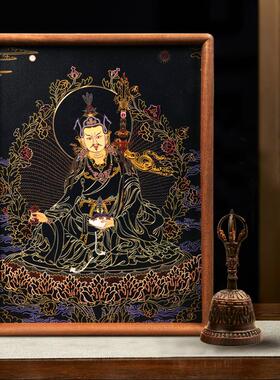 《莲花生大士》铜雕刻画桌面摆件
