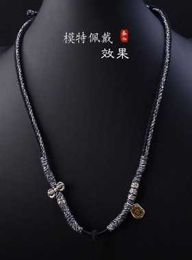 藏式手工编织绳黑灰色搭配降魔杵唐卡网红同款藏银挂绳墨染 TG152