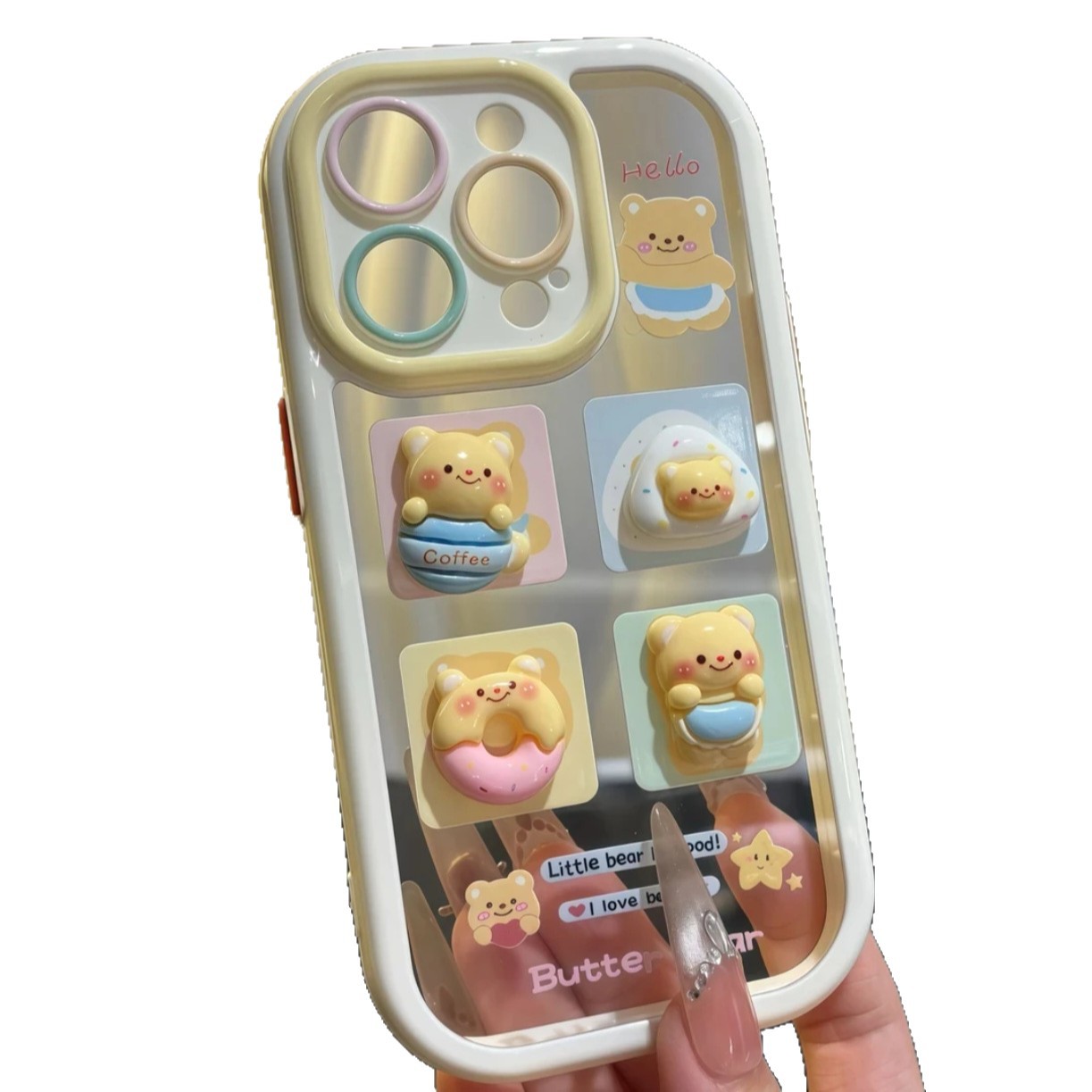 黄油小熊支架款苹果16Pro奶油壳透明iPhone15Promax手机壳全包款 - 图0