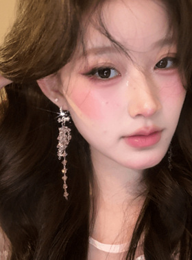 粉色佳人闪钻长流苏耳环女2026新款精致设计感耳钉轻奢高级感耳饰