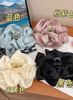 显脸小超大号缎面大肠抓夹女高级感珠光泡芙褶皱夹子丸子头发饰春