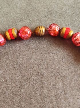 Vintage 法产红色银箔琉璃项链