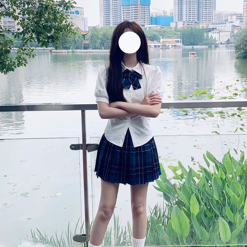 日系jk制服收腰衬衫女短袖学院风修身显瘦泡泡袖衬衣辣妹套装夏季