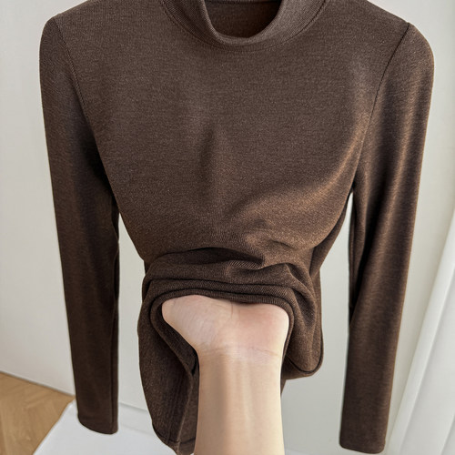 2025秋冬新款双面德绒半高领打底衫女内搭长袖加绒保暖洋气上衣 - 图3