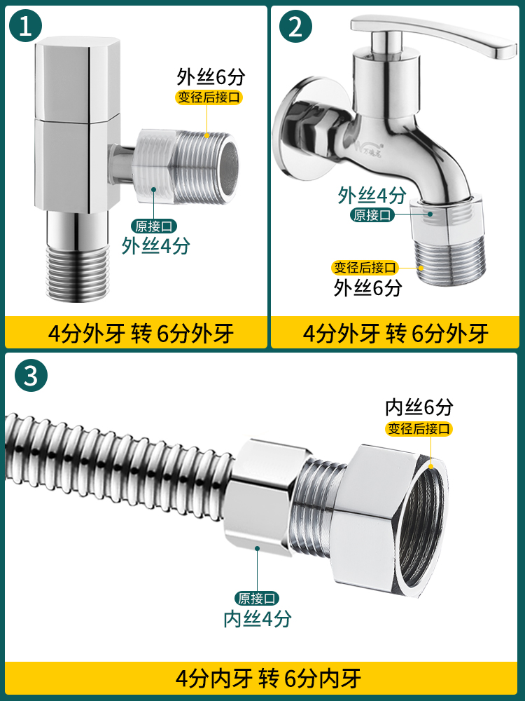 特厚6分转4分内外丝变径直接六分变四分软管水管补芯接头配件大全