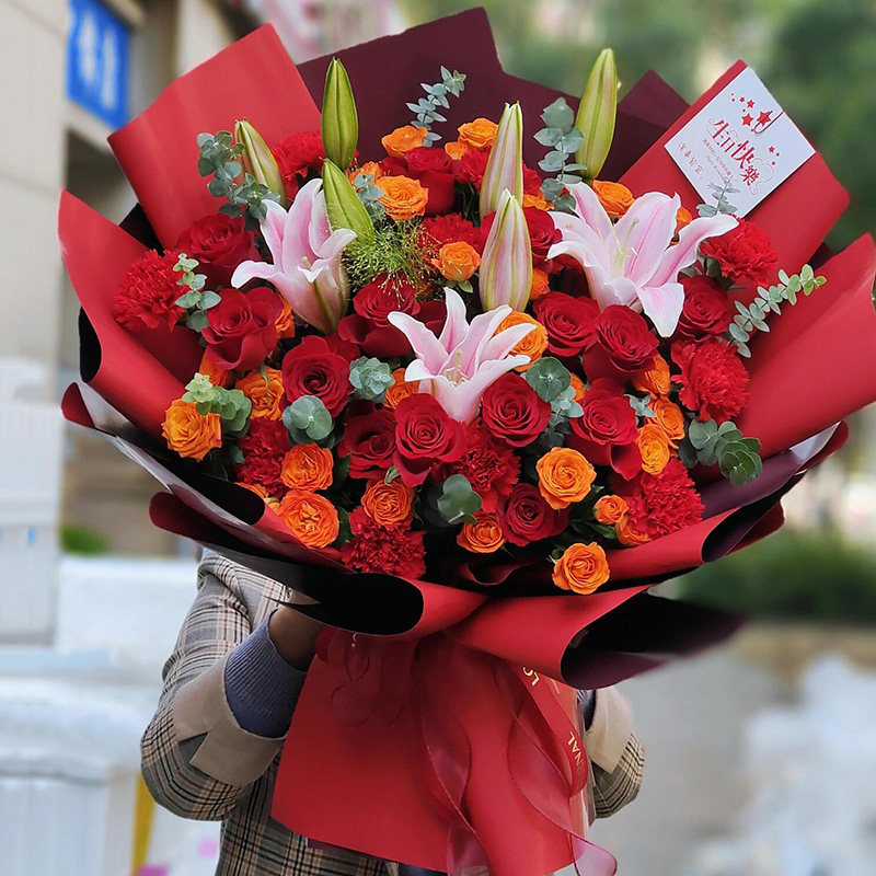 三八妇女节康乃馨百合花束送妈妈生日鲜花速递全国同城配送北京店