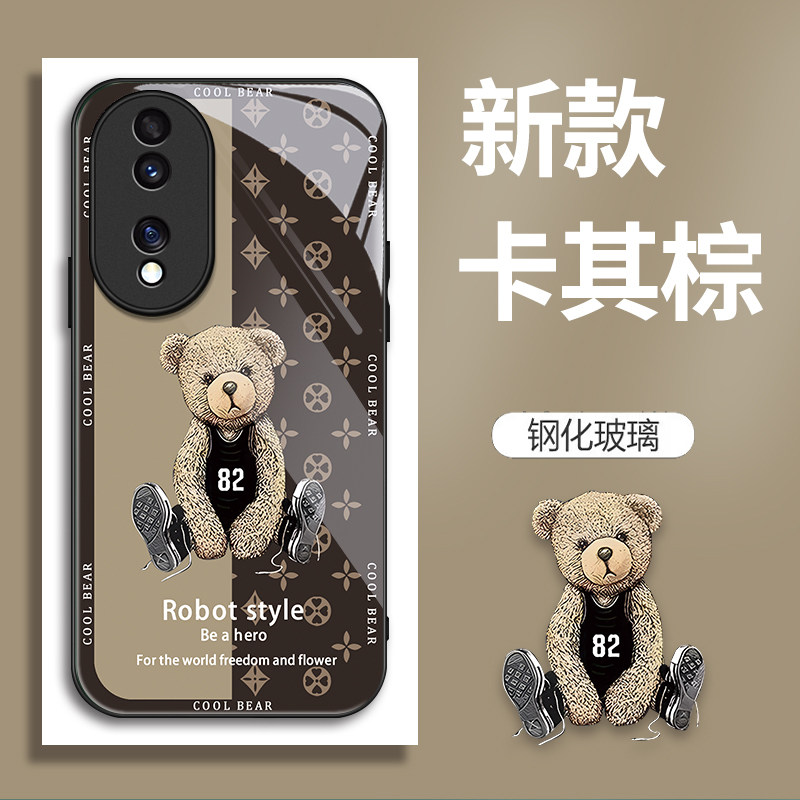 适用荣耀80手机壳ANN-AN00华为honor的82号熊手机套新款玻璃保护套防摔软壳硅胶男女款网红可爱情侣卡通超薄