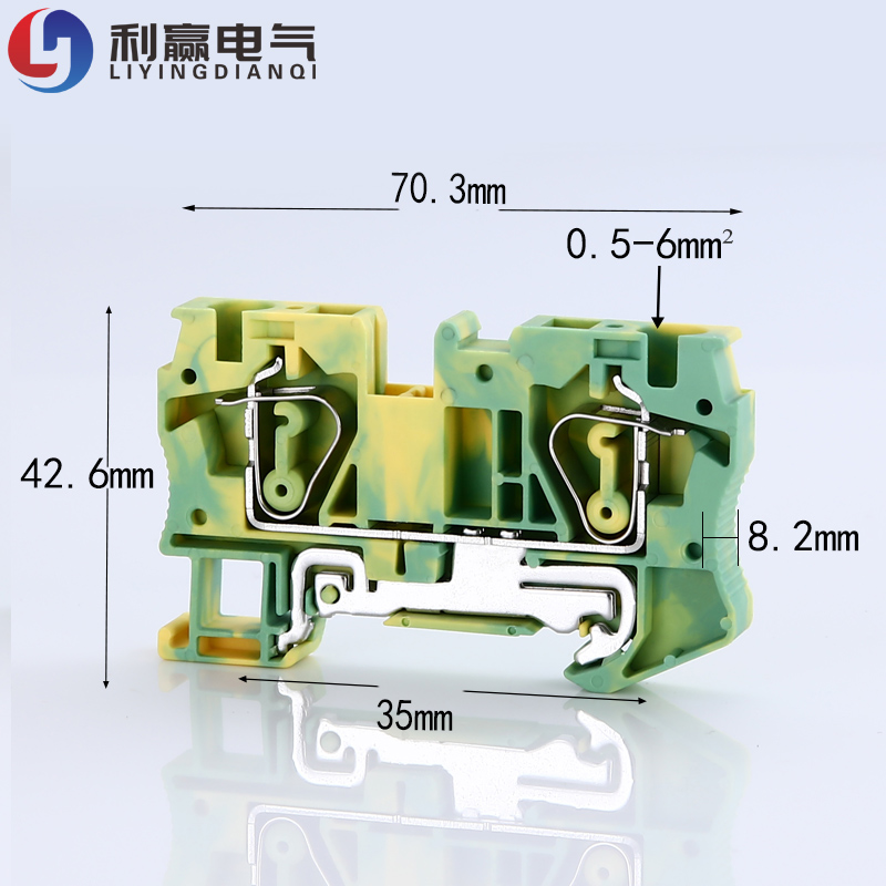 厂家直销纯铜ST6-PE导轨式弹簧接线端子排 ST3-6JD黄绿接地端子 - 图0