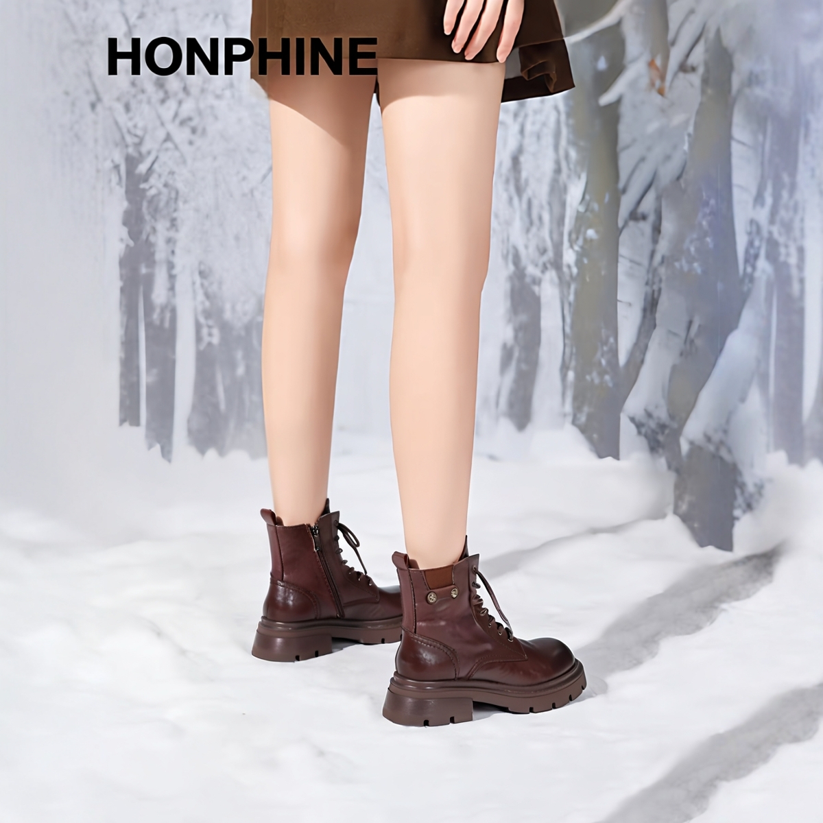 GNC复古中筒擦色马丁靴女2025冬季新款粗跟圆头英伦风厚底工装靴 - 图2