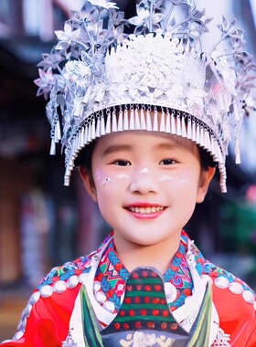 苗族头饰儿童银头冠小孩帽子银帽