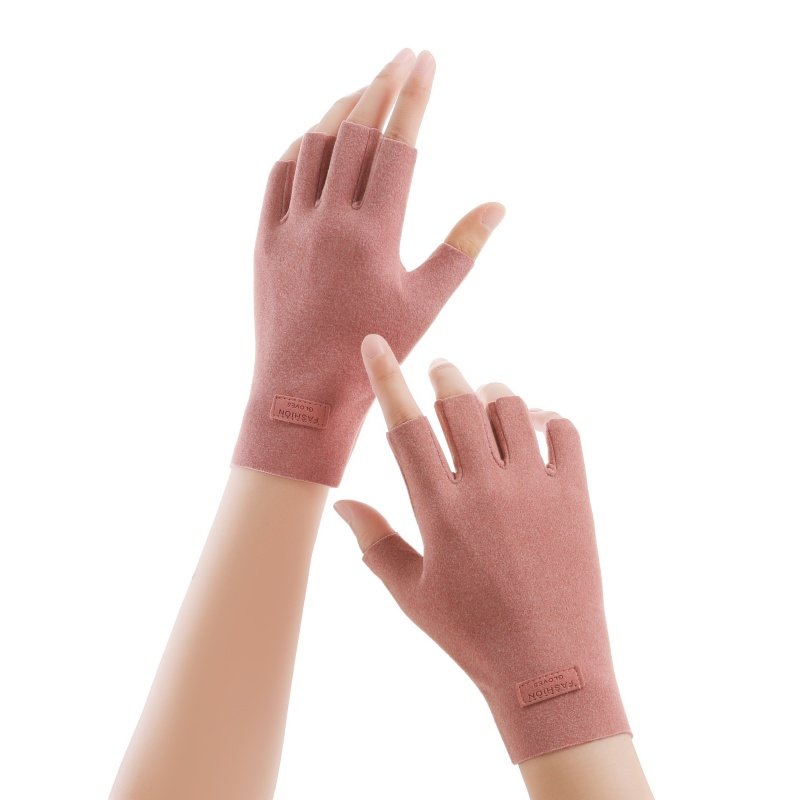 秋冬季德绒保暖半指手套女学生写字游戏美甲漏指半截手套触屏防寒,淘宝优惠券,粉丝福利购,淘宝优惠卷