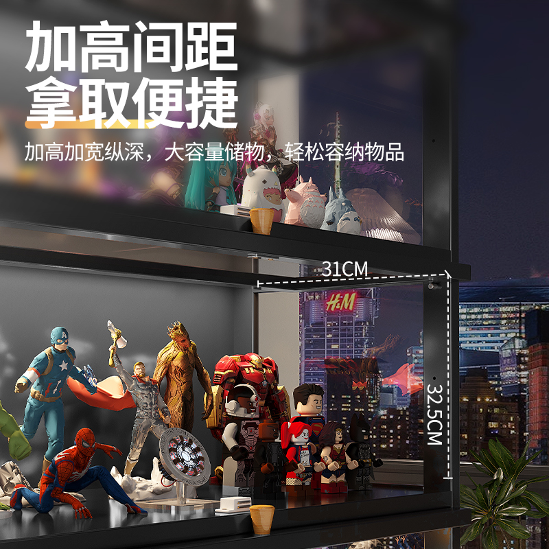 手办展示柜透明亚克力展示架盲盒收纳柜子乐高玩具模型展柜陈列柜 - 图1