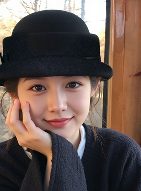 大小姐千金帽毛绒高级感赫本风小礼帽秋冬季复古优雅法式女显脸小