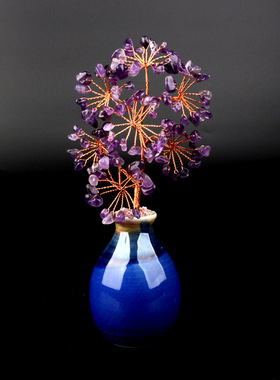 厂家直销 黄水晶发财树紫水晶招财树摇钱树家居书桌摆件开业礼品