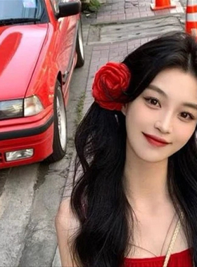 caro同款红色玫瑰花抓夹大号头花
