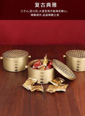 黄铜小蒸笼饰品，纯铜蒸笼及日用收纳盒，精美高档乔迁礼品，实用