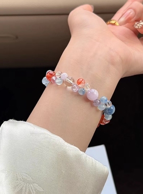 多宝水晶手链蓝晶石紫水晶百搭多巴胺色系串珠手串女时尚百搭饰品