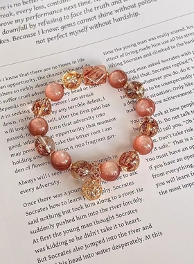 天然粉锂云母金箔胶花水晶手串高颜值高级感ins风女款手饰送礼物