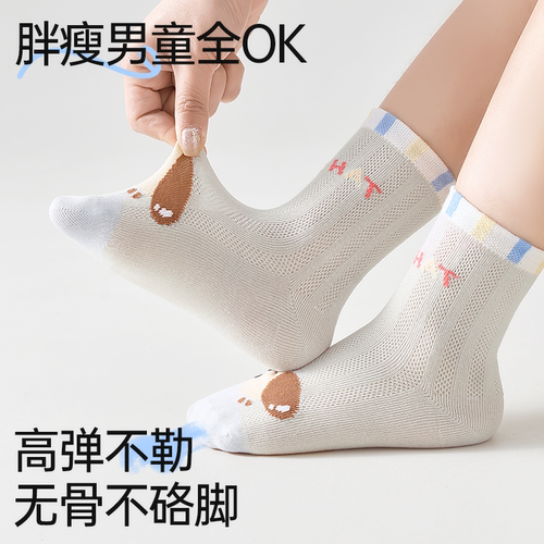 【100%纯棉】男童袜子儿童夏季薄款男孩透气网眼袜子宝宝中筒棉袜 - 图0