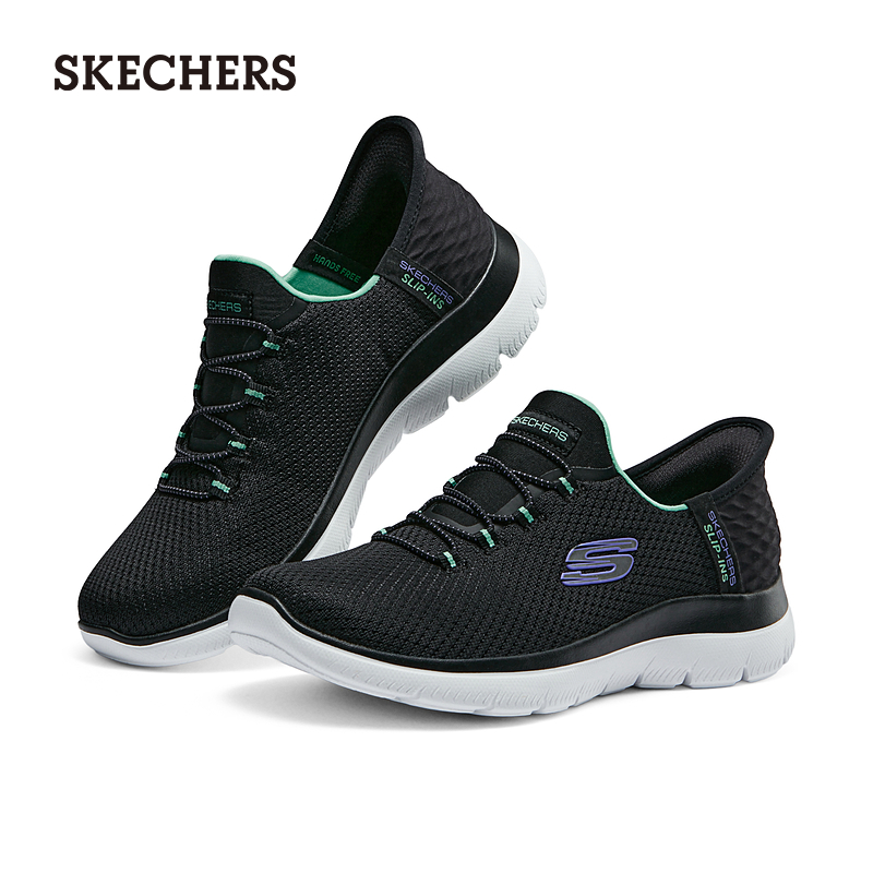 Skechers斯凯奇闪穿鞋女鞋妈妈运动鞋一脚蹬软底老人鞋健步鞋春季