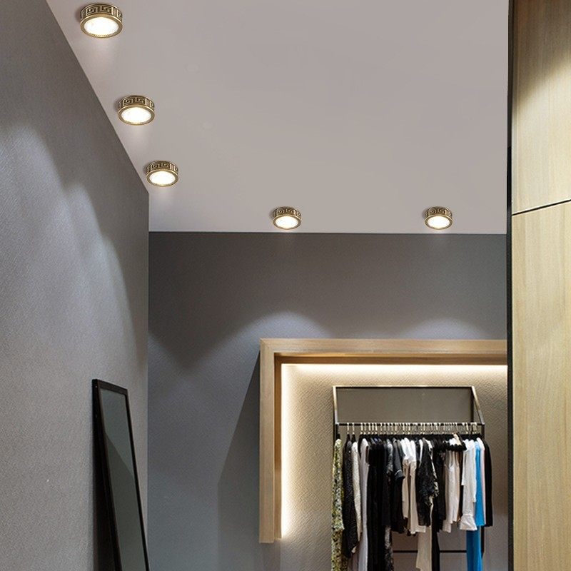 新中式明装筒灯全铜免开孔客厅嵌入式led射灯圆形玄关温馨过道灯,淘宝优惠券,粉丝福利购,淘宝优惠卷