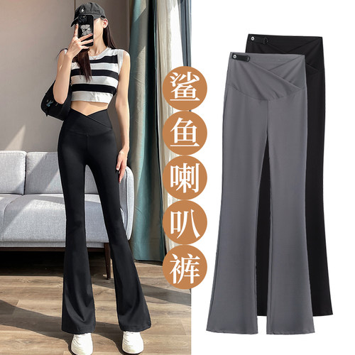 大码孕妇裤子春秋款外穿低腰瑜伽裤夏季微喇叭裤鲨鱼裤长裤200斤 - 图1