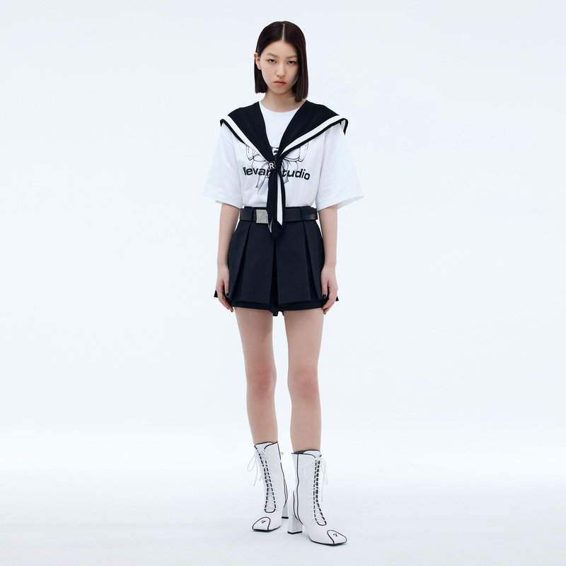 revan芮范2022秋季新品学院皮带裤 REVAN半身裙