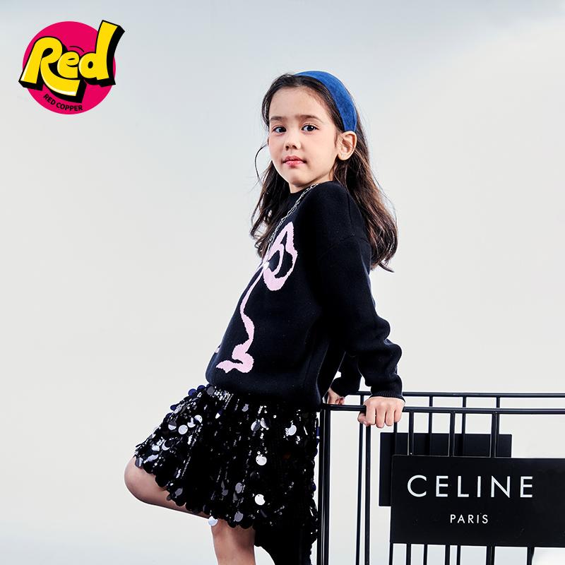 redcopper童装2024新款秋冬季洋气儿童上衣女童套头蝴蝶结毛衣潮