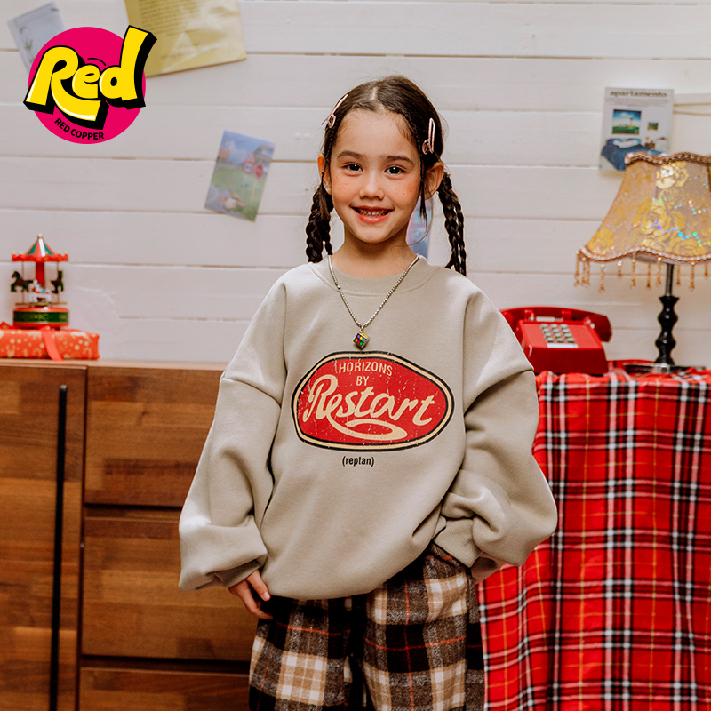 redcopper童装男女童2024新款秋冬洋气上衣儿童美式字母印花卫衣