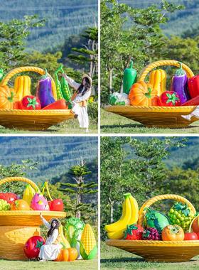 玻璃钢彷真水果篮子雕塑户外定制蔬菜竹篮摆件农场果园打卡装饰品