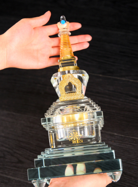 水晶菩提佛塔可变色佛具摆件