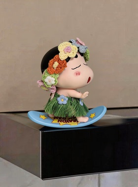 草帽蜡笔小新摆件桌面玄关装饰品可爱卡通治愈情绪小摆件公仔手办