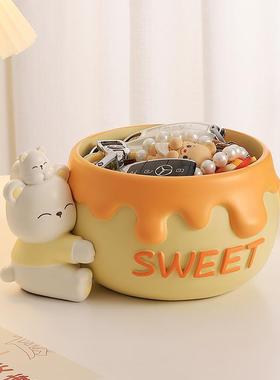 可爱蜜罐小熊玄关钥匙收纳摆件入户门客厅家居桌面装饰品生日礼物